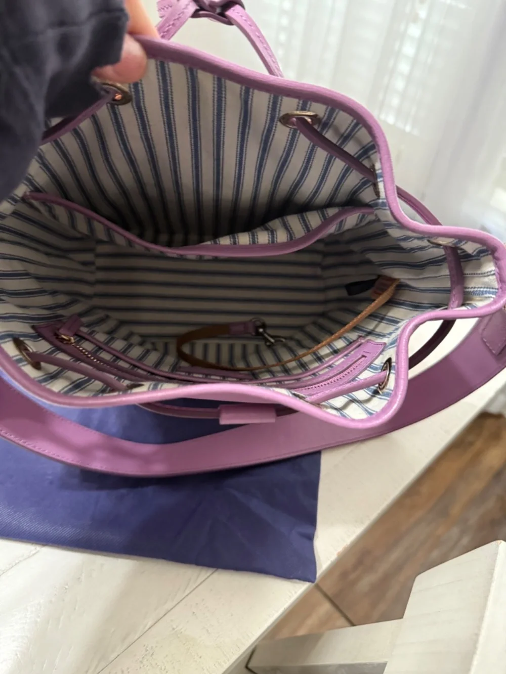 Dooney & Bourke Lavender Saffiano Leather Bucket Crossbody Purse